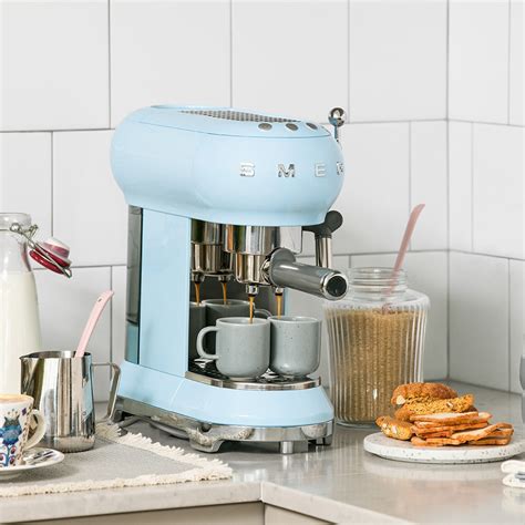 Smeg Ecf Pbuk Freestanding Retro Espresso Coffee Machine Pastel Blue