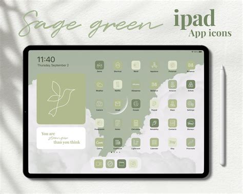 Sage Green Ipad Ios 14 15 App Icons Aesthetic 1200 Icons Etsy Ipad