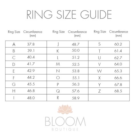 Ring Size Chart Whats My Ring Size Bloom Boutique