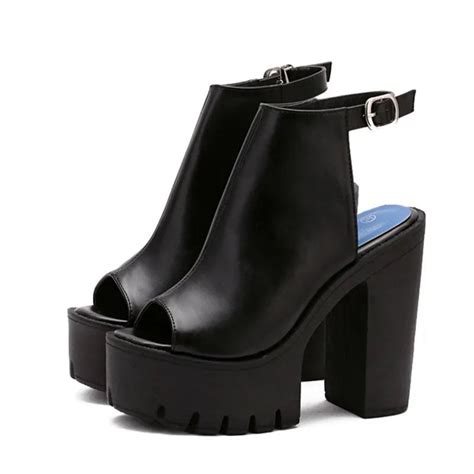 Platform Block High Heels Black Peep Toe Slingbacks - Walmart.com