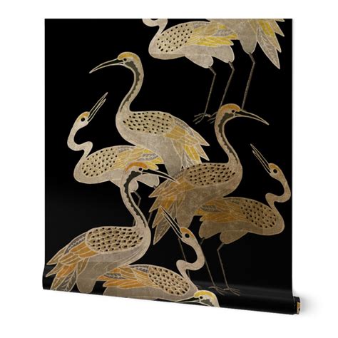 Deco Cranes Onyx Large Scale Wallpaper Spoonflower