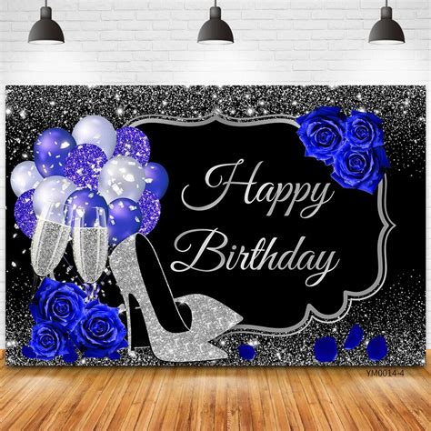 Gold Silver Happy Birthday Backdrop Glitter Rose Balloon High Heels