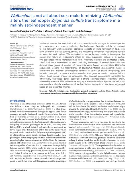 PDF Wolbachia Is Not All About Sex Male Feminizing Wolbachia Alters The Leafhopper Zyginidia