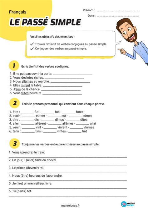 Exercices Le Pass Simple Du E Groupe Ma Tre Lucas