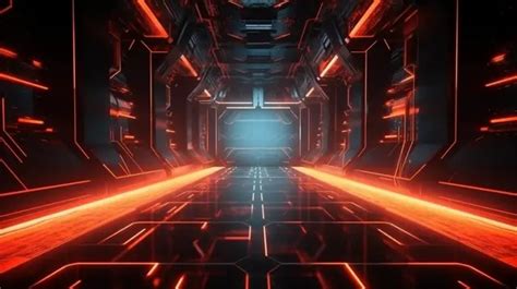 Foto Gratis Render D Neon Merah Dengan Tema Sci Fi Futuristik Modern