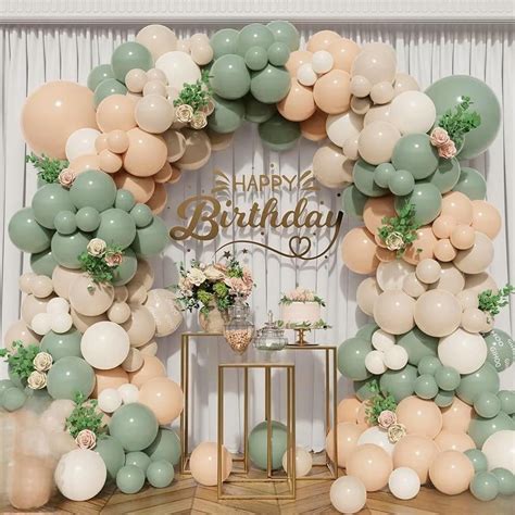 KINNO Dusty Green Balloon Arch Kit PCS Nude Sand White Neutral