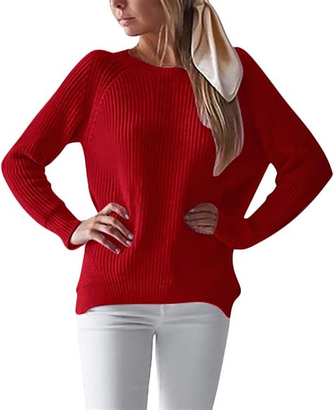 Pullover Mujer Fashion Elegantes Manga Larga Cuello Redondo Suéter De Punto Ocasional Otoño