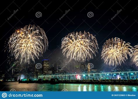 Fireworks over New York stock image. Image of modern - 263122863