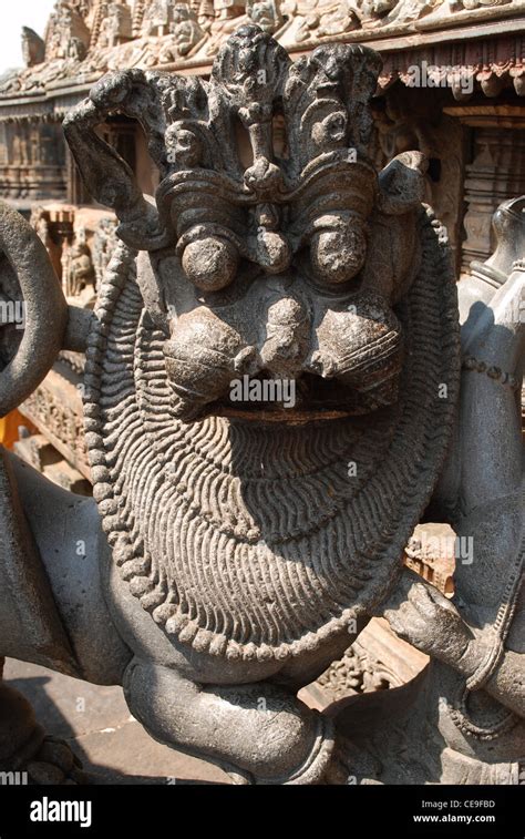 Finely Carved Stone Sculpture Of A Lion At Chennakeshava Temple Belur