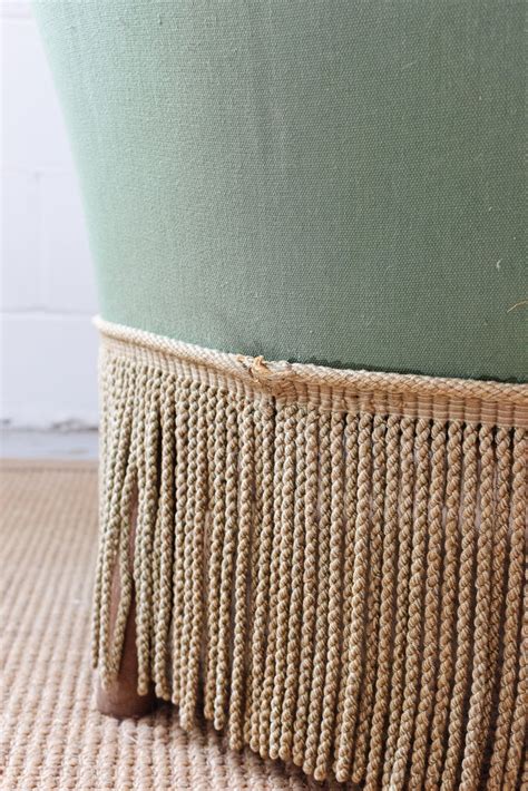 vintage french emerald green crapaud chair with fringe – Joliette