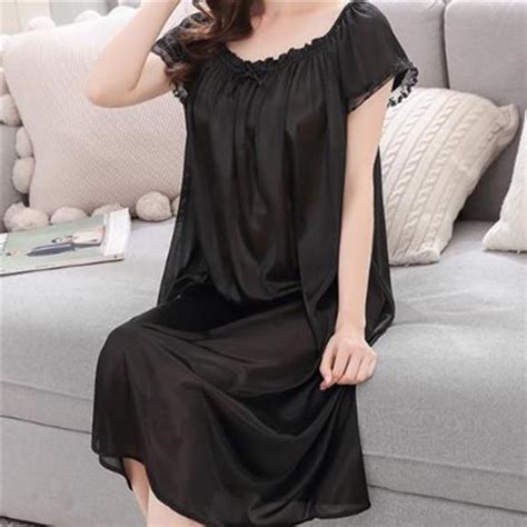 Buy Womens Summer Lace Ice Silk Nightdress Short Sleeve Loose Plus Size