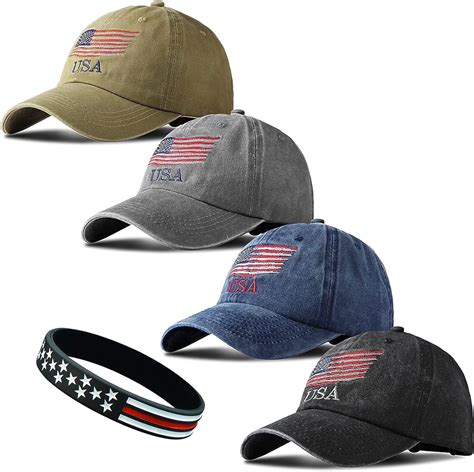 Rnfenqs 4 Pack American Flag Hat Embroidered Usa Baseball Cap For Men