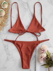 Bralette Thong String Bikini Set In Orange Salmon Zaful