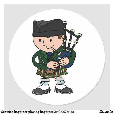 Scottish Bagpiper Playing Bagpipes Classic Round Sticker Zazzle