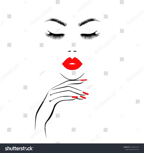 Beautiful Girl Face Red Lips Lush Stock Vector Royalty Free