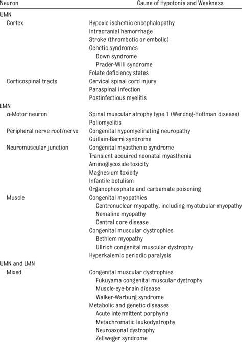 Illustrative Causes of Hypotonia and Weakness in Infants | Download Table