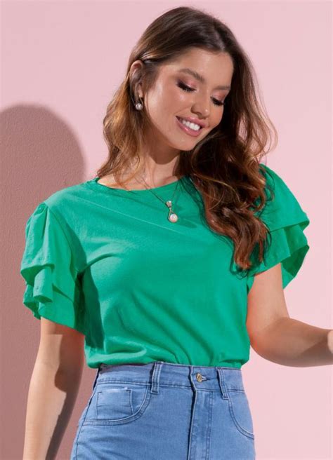 Blusa Verde Com Mangas Duplas Quintess