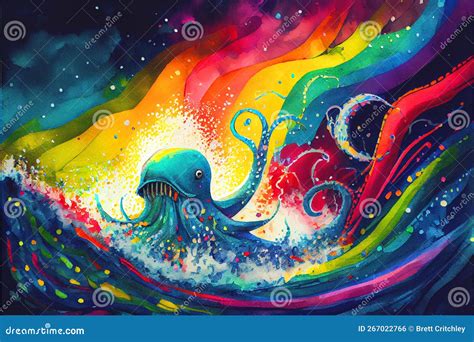 Colorful Fantasy Kraken Sea Monster Painting Stock Illustration ...