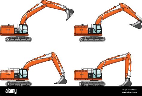 Detailed illustration of excavators, heavy equipment and machinery ...