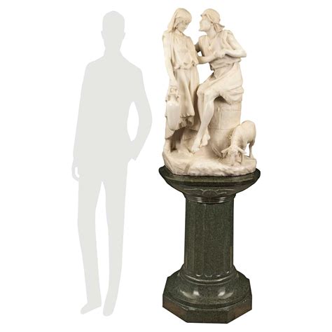 Italian Th Century White Carrara Statue Of Jacob And Rachel At The