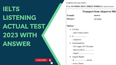 Transport From Airport To Milton IELTS Listening Actual Test With