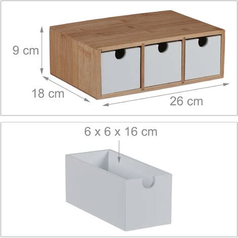 Relaxdays Schubladenbox Bambus MDF Mini Kommode 3 Schubladen HBT 9