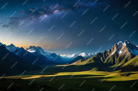 Premium AI Image | a night sky with a mountain range and a star ...