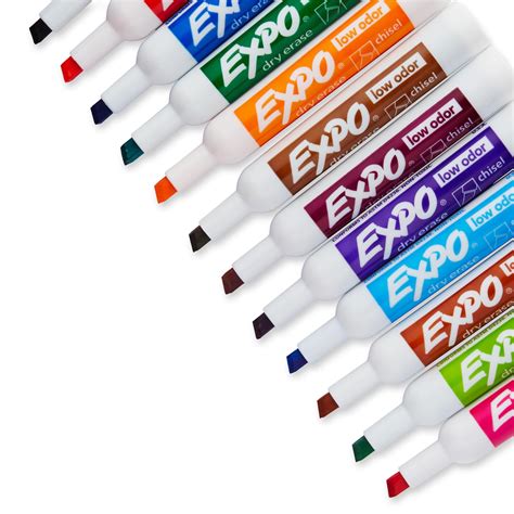 Expo Low Odour Dry Erase Markers Assorted Colours Chisel Tip Pack Of