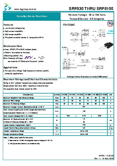 SRF860 Datasheet Schottky Rectifier Package ITO 220AC VRRM V