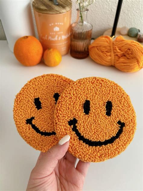 Smiley Face Needle Punch Coaster Coffee Coaster Office Decor Tufted Coaster Mug Rug House