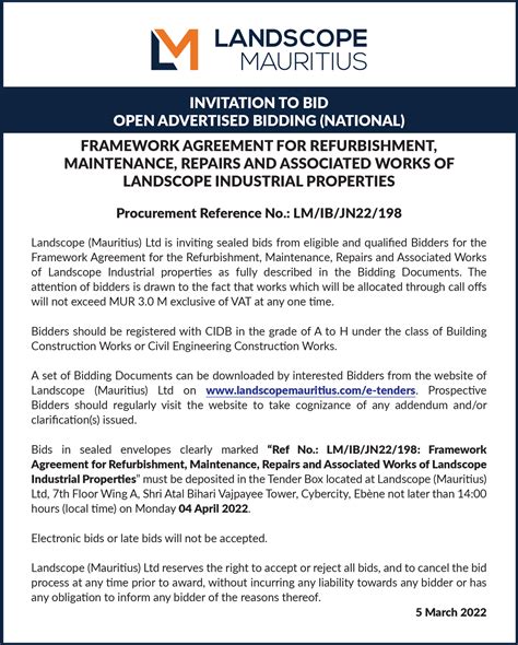 Invitation To Bid Open Advertised Bidding (National) - Landscope