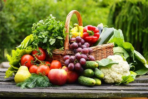 Verduras Org Nicas En Cesta De Mimbre En El Jard N Imagen De Archivo