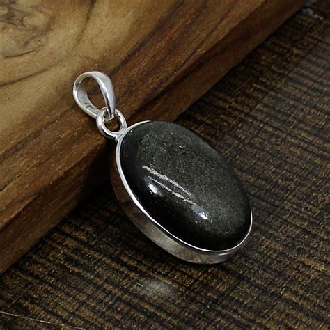 Natural Gold Sheen Obsidian Pendant Golden Obsidian Sterling | Etsy