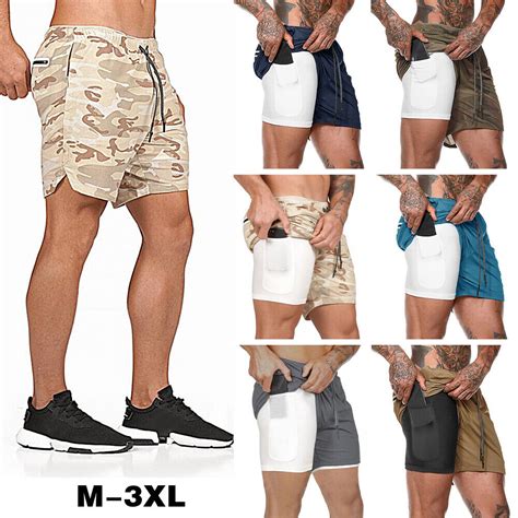 Men 2 In 1 Workout Running Shorts Sport Hip Fitness Lightweight Gym Yoga D4o6 Ebay