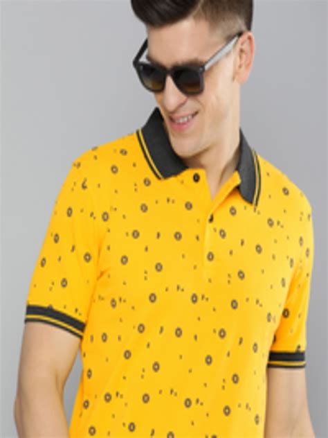 Buy Mast Harbour Men Mustard Yellow Navy Blue Floral Printed Polo