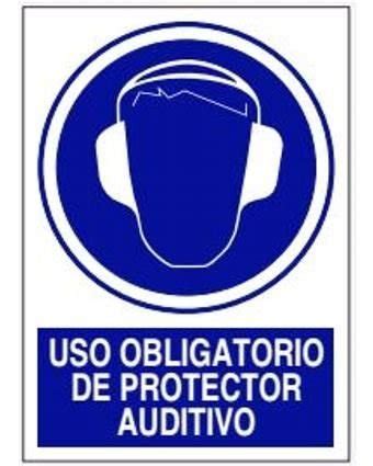 Cartel Pvc Uso Obligatorio De Protector Auditivo X Cm Papeler A