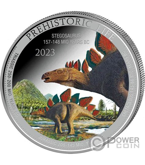 Stegosaurus Prehistoric Life Coloured Oz Monnaie Argent Francs