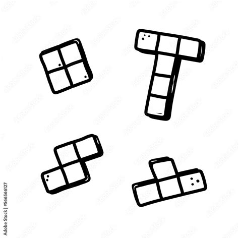 Tetris Set Hand Drawn Elements Retro Vibe Doodle Cubes And Game Shapes Concept Of Game Tetris