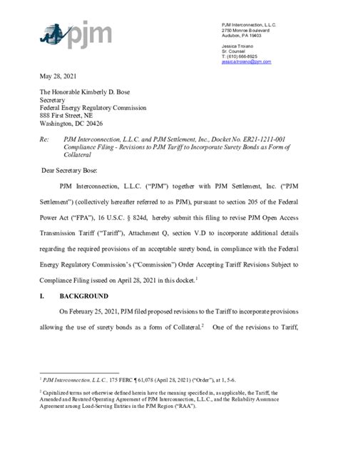 Fillable Online Re PJM Interconnection L L C And PJM Settlement Inc