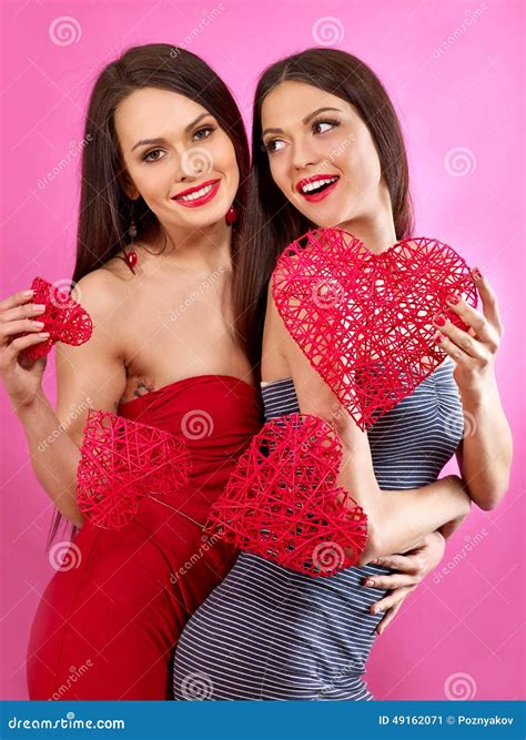 Lesbian Women Holding Heart Symbol Stock Photo Image 49162071