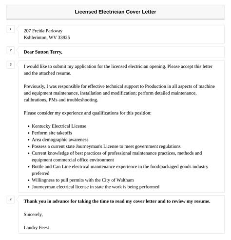 Licensed Electrician Cover Letter Velvet Jobs