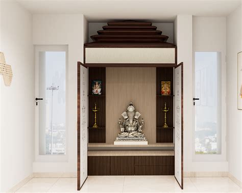 Floor Mounted Pooja Mandir Design With Drawers Livspace