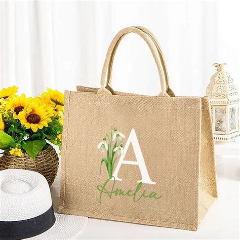 Bolsa De Mano Personalizada Con Inicial Y Nombre De Arpillera De Flores