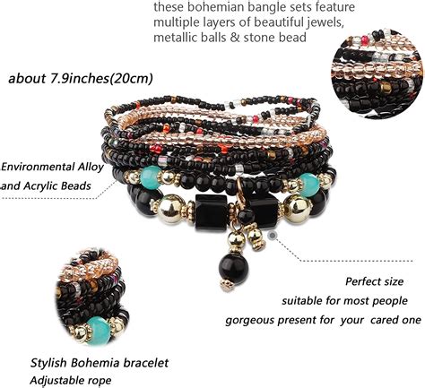 Jstyle 6 Sets Bohemian Stackable Bead Bracelets For Women Stretch