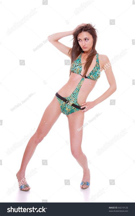 Sexy Bikini Model Over White Background Foto Stok 64219126 Shutterstock