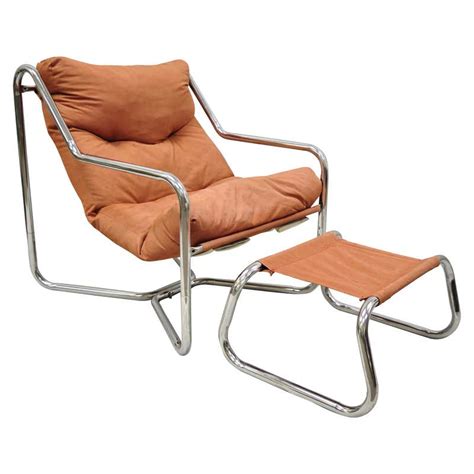 Vintage Mid Century Modern Tubular Chrome Sling Lounge Chair And