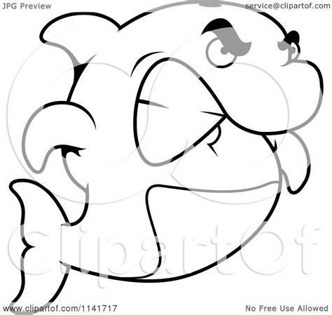 Cartoon Clipart Of A Black And White Angry Dolphin Gritting His Teeth - Vector Outlined Coloring ...