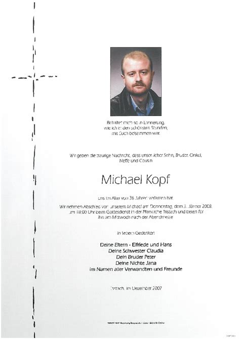 Todesanzeige Michael Kopf Trauer Link