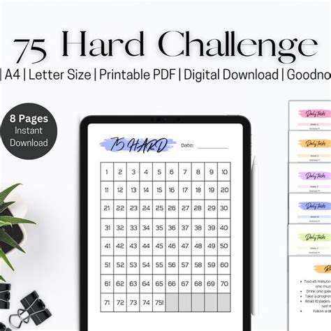 Hard Challenge Daily Checklist Etsy