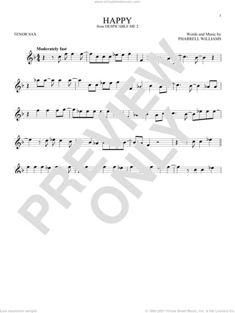 Happy Sheet Music For Tenor Saxophone Solo PDF Interactive